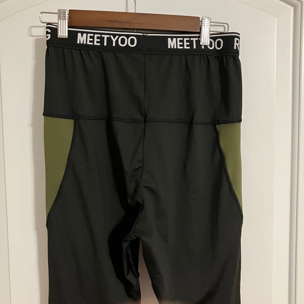 MEETYOO Mens Compression Leggings Black Olive Green Running Tights Size L - Picture 5 of 8